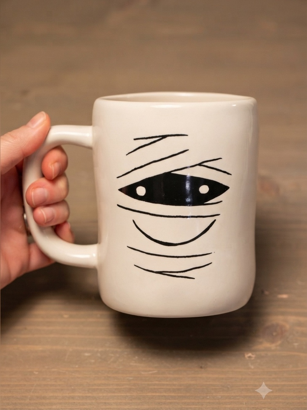 Rae Dunn EEK! Halloween Mummy Double Sided Ceramic Coffee Mug EUC